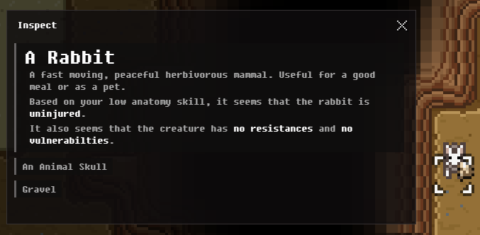 Wayward Beta 2.9 "Seafarer" Rabbit and An Animal Skull in inspect dialog
